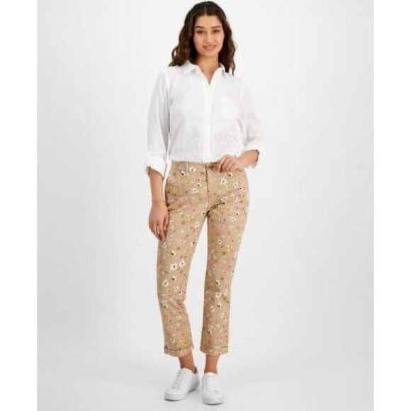 Tommy Hilfiger Womens Floral-Print Ditsy Ham Sand Pants Beige Size 6 MSRP $60 - Picture 1 of 1